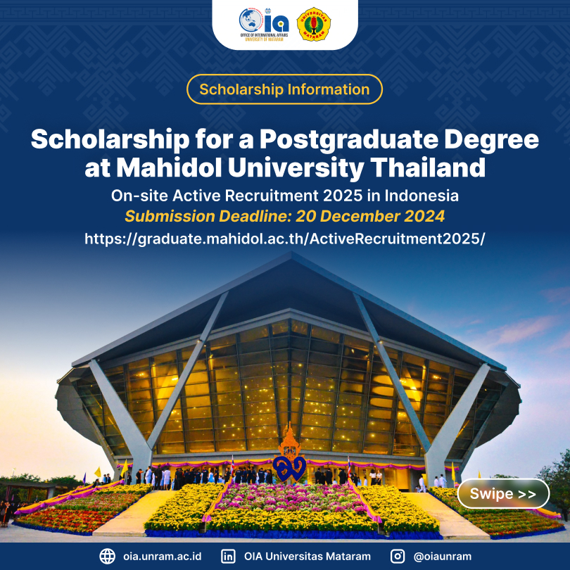 Scholarship for a Postgraduate Degree at Mahidol University Thailand [On-site Recruitment in Indonesia]